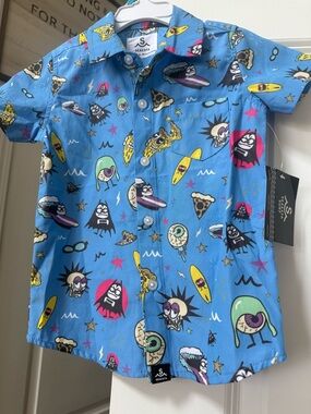 Seastar Blue Surf Graphic Short-Sleeve Button-Down Shirt for Kids